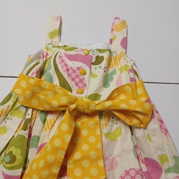 Peaches 'N Cream Girls 5 Dress BYellow Floral Lace Button Bow Tie 100% Cotton - Picture 5 of 12